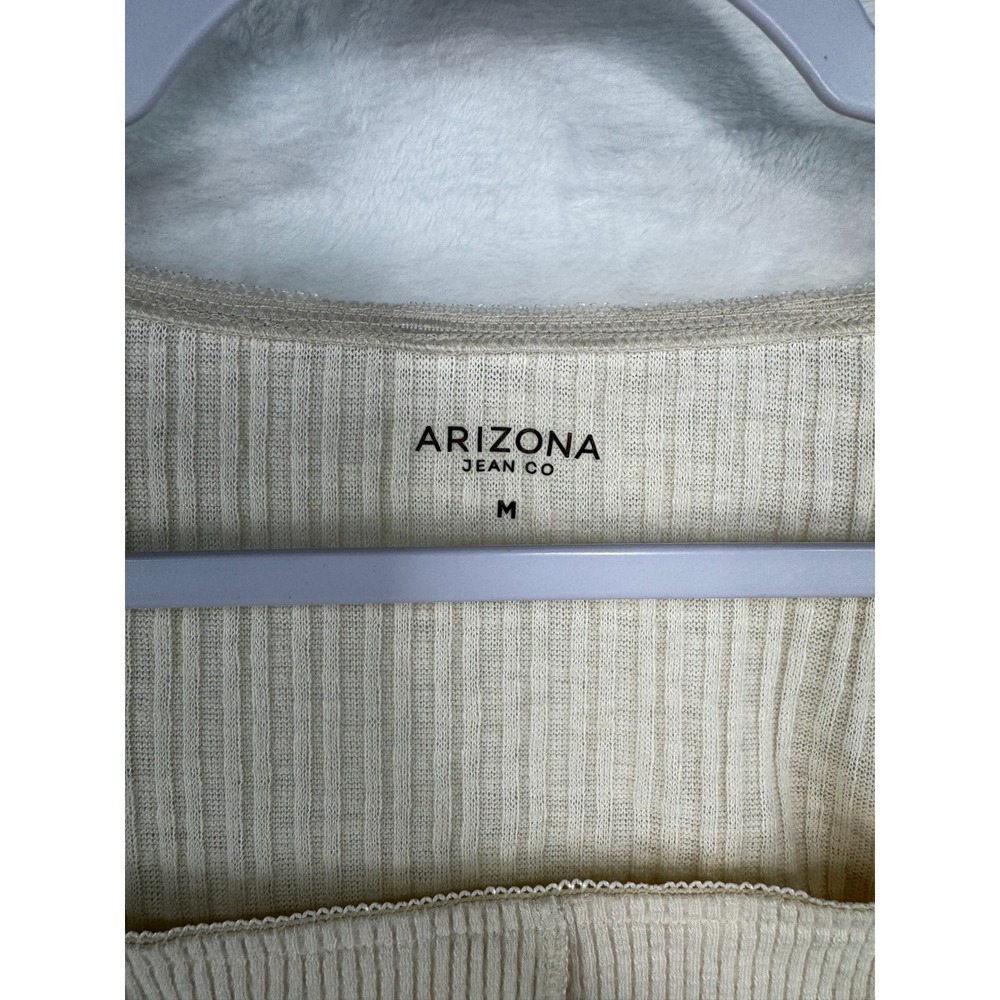 Arizona Jean Co Womens Cream Ribbed Corset Top Square Neck Lettuce Hem Medium - Picture 3 of 7